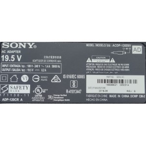 ADAPTADOR DE CORRIENTE SONY / NUMERO DE PARTE ACDP-120D01 / 149349021 / INPUT 100 V - 240 V 1.4A 50/60 HZ / OUTPUT 19.5 V 6.2A	